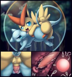 anal anal_sex cum cum_in_pussy cum_in_uterus cum_inside cum_while_penetrated duo female furry impregnation internal legendary_pokemon male mew nintendo one_eye_closed ovum penetration pokémon_(species) pokemon pokemon_(species) revous sex shiny_pokemon straight straight_hair tail_sex tongue tongue_out tree uterus vaginal_penetration victini video_games x-ray