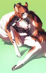 :3 anthro breasts calico_cat collar eyewear feline female fruitbloodmilkshake fur furry glasses highres looking_at_viewer mammal melody_(mellybyte) nipples nude solo