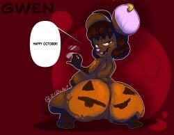 2xdxart anthro ass ass_focus brown_fur brown_hair bubble_butt gwen_martin mammal mouse mouse_girl murid nude nude_female pumpkin_butt red_glasses rodent