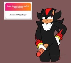 black_body fapping gloves hedgehog hedgehog_humanoid looking_away male male_focus male_only ngl penis penis_out precum precum_drip request shadow_the_hedgehog showing_off showing_penis simple_background sohornyraccoon sonic_(series) sonic_the_hedgehog_(series) sweatdrop tagme watermark