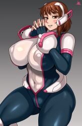 1girls areola ass big_areola big_ass big_breasts big_nipples big_thighs blush breasts brown_eyes brown_hair female female_focus female_only gigantic_ass gigantic_breasts gigantic_thighs hero_outfit_(mha) heroine huge_areola huge_ass huge_breasts huge_nipples huge_thighs jmg looking_at_viewer my_hero_academia nipples nipples_visible_through_clothing ochako_uraraka post-timeskip pussy short_hair sweat sweatdrop sweating tagme thick_hips thick_thighs thighs uraraka_ochako