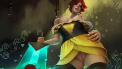 big_breasts female female_protagonist human looking_at_viewer no_panties poppytoy red_(transistor) red_hair topless transistor_(game) video_games