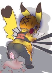 absurd_res anthro birth birth_in_clothing bottomwear bruised bruised_back bruised_belly bruised_face clothing cosplay_pikachu_(character) cosplay_pikachu_(costume) crowning damaged darlondemonic difficult_birth female generation_1_pokemon hi_res human_baby injuries labor nintendo pain pants pikachu pikachu_libre pokemon pokemon_(species) pregnant pregnant_anthro pregnant_female push pushing solo torn_bottomwear torn_clothing torn_pants water_break water_breaking