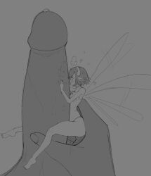 atlus blue_eyes breasts fairy fairy_wings feet female gallica metaphor:_refantazio minigirl monochrome orange_hair pointy_ears sega short_hair size_difference wings