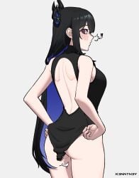 ass ass_focus blush blushing_profusely embarrassed hololive hololive_english hololive_english_-advent- k3nnyn3v long_hair nerissa_ravencroft open_mouth shocked smile swimsuit torn_swimsuit virtual_youtuber vtuber watermark