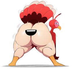 :d ambiguous_gender anus_mouth ass ass_mouth avian barefoot beak big_butt bird blush butt_mouth feathers feral looking_at_viewer looking_back miitopia nintendo nude open_mouth presenting presenting_hindquarters smile solo spread_legs spreading squint sssonic2 standing teeth thick_thighs turkey twerkey video_games