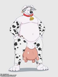 animal_genitalia bodily_fluids cow_costume cowbell cudacore cum cum_drip dripping feet genital_fluids genitals hi_res male pascal_(cudacore) paws sheath slightly_chubby teats toes udder_balls udders