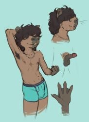 anthro armpit_hair armpit_tuft balls body_hair boxer_briefs bulge capybara caviid clothing flexing genitals hair hi_res humanoid_genitalia humanoid_penis leggicle long_hair male mammal penis rodent solo twunk underwear