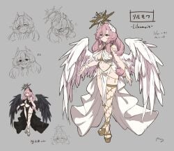 black_wings halo highres pink_hair tagme wedge_heels white_wings wing_hair_ornament wings