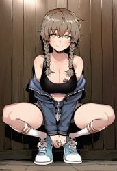 1girl 1girls 2024 ai_generated amane_suzuha big_breasts bike_shorts black_clothing blacked blacked_clothing blush blush_lines boots bra braid braided_hair braids breasts brown_hair cheating cheating_female cheating_girlfriend closed_mouth clothed clothed_female clothing edit edited embrace excited excited_female eyes female female_focus female_only fully_clothed hair hair_between_eyes jacket jacket_off_shoulders jacket_open jacket_partially_removed light-skinned_female light_body light_skin looking_at_viewer looking_pleasured medium_breasts netorare nose off_shoulder open_eyes pleasured qos qos_tattoo queen_of_spades queen_of_spades_symbol queen_of_spades_tattoo raceplay short_hair smile smiling smiling_at_viewer snowbunny steins;gate twin_braids twintails white-skinned_female white_body white_skin white_skinned_female wood wooden_wall workout_clothes yellow_eyes zipper_down