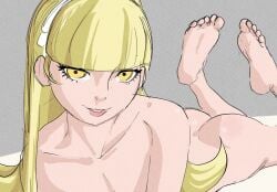 alice_(megami_tensei) ass ass_up atlus blonde_hair feet light-skinned_female light_skin looking_at_viewer majinbel petite petite_body shin_megami_tensei smile solo_female yellow_eyes