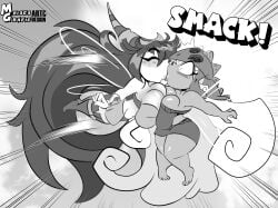 2girls assertive_female betilla_(rayman) big_ass big_breasts big_butt blush breast_press breasts breasts_to breasts_touching busty closed_eyes curvy edith_up_(rayman) fairy female_only forced_kiss french_kissing kissing moisesgrafic monochrome rayman_(series) surprise_kiss surprised_expression thighs tongue_kiss ubisoft yuri