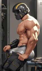 1boy abdomen abs ai_generated ai_xayro bara bara_ass bara_butt bara_tiddies bara_tits barazoku bench bulge bulge_through_clothing bulge_under_clothes helldiver_(helldivers) helldivers helldivers_2 helmet helmet_covering_face helmet_with_visor large_ass large_bulge large_penis locker locker_bench locker_room lockers male male_focus male_only military military_clothing military_uniform muscles muscular muscular_male pants_down pants_pull pants_pulled_down pants_undone partially_clothed partially_clothed_male partially_nude partially_nude_male removed_armor removed_clothing shirt_removed soldier soldier_uniform solo toned toned_abs toned_body toned_male underwear undressing unzipped_pants