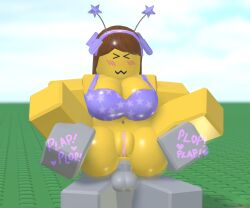 1boy 1boy1girl 1girls 3d anal anal_sex baseplate blocky_body bloxzrd blush brown_hair carrying female plap plop purple_bikini roblox roblox_avatar robloxian shiny_butt tagme text yellow_body yellow_skin