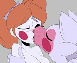 2girls animatronic anthro baby_(fnafsl) blush bowtie breasts circus_baby circus_baby_(fnaf) comic female female_only five_nights_at_freddy's fox french_kiss funtime_foxy_(fnaf) funtime_foxy_(fnafsl) jailbait_knight kissing robot sister_location tongue twintails yuri