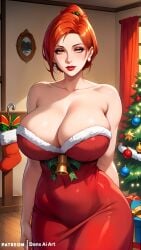 ai_generated assumi big_breasts christmas christmas_outfit christmas_tree dans_ai huge_breasts large_breasts red_hair seductive seductive_look warcraft world_of_warcraft