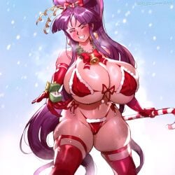 1girls aroused bell belly_button big_breasts big_thighs bikini blush bursting_breasts bursting_thighs candy_cane child_bearing_hips christmas christmas_bikini christmas_outfit cleavage cold curvy earrings eiken enormous_breasts erect_nipples erect_nipples_under_clothes fat_thighs fertile_hips fertility_idol huge_breasts huge_nipples huge_thighs in_heat keigi_(artist) kirika_misono large_breasts large_hips latex light-skinned_female light_skin long_hair massive_breasts massive_hips mistletoe nails navel nipples_visible_through_clothing overflow pendulous_breasts plump_thighs ponytail purple_hair pussy_visible_through_clothes red_thighhighs santa_costume shiny_skin smile snowing sweat thick_thighs thighs thong voluptuous voluptuous_female wedding_ring wide_hips younger_female