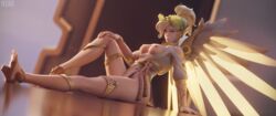 3d alternate_costume areolae artist_name ass big_ass big_breasts big_butt blender blonde_hair blue_eyes breasts butt feet female female_only legs light-skinned_female light_skin looking_at_viewer mercy nipples no_bra open_toe_shoes overwatch pale-skinned_female pale_skin pink_nipples solo toes watermark winged_victory_mercy wings yeero