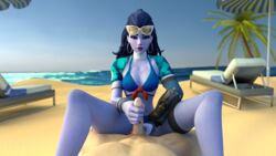 3d alternate_costume bikini blender blizzard_entertainment cawneil cote_d'azur_widowmaker female handjob legs light_skin male overwatch pale-skinned_male pale_skin pov sex straight sunglasses swimsuit tekoki uncensored white_skin widowmaker