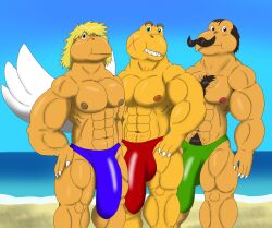 age_difference alythewolfcat anthro banana_hammock beach big_bulge bulge genitals group hi_res huge_bulge inverted_nipples kolorado koopa koopa_paratroopa koopa_troopa kooper long_penis male mario_(series) mario_bros muscular muscular_male nintendo nipples older_male paper_mario parakarry paratroopa penis scalie shell-less super_mario_bros. trio