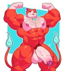 1boy 1male balls big_balls big_penis feline jibanyan male male_only muscular muscular_male penis red_body yo-kai_watch