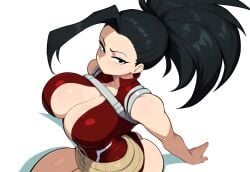 1girls ai_generated boku_no_hero_academia cleavage female from_above large_breasts leotard momo_yaoyorozu mullon my_hero_academia novelai solo superheroine