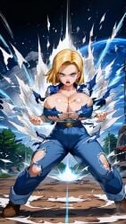 1girls 2024 ai_generated android_18 big_breasts blonde_hair blue_eyes breasts cleavage curvy dragon_ball dragon_ball_z female huge_breasts jiuyang-hsien large_breasts light-skinned_female light_skin short_hair skimpy skimpy_clothes skimpy_outfit solo thick_thighs