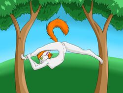 absurd_res amber_eyes animal_genitalia annonymouse anthro breasts digitigrade_legs fan_character furry hair hi_res nipples orange_hair pussy rinka_baker tree