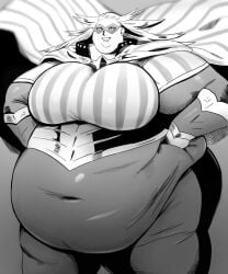 1girls black_and_white cathleen_bate fat_fetish heroine large_belly large_breasts large_thighs my_hero_academia nikutsuki obese skintight_bodysuit ssbbw star_and_stripe_(my_hero_academia)