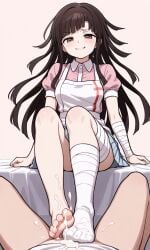 ai_generated cum danganronpa_2:_goodbye_despair dominant_female footjob tsumiki_mikan