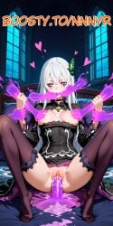 ai_generated arm_grab cum_in_pussy cum_on_breasts echidna_(re:zero) hand_grab lying_on_back magic_hands magic_penis nnnyr running_makeup runny_makeup sex stable_diffusion white_hair white_skin