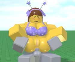 1boy 1boy1girl 1girls 3d anal anal_sex blocky_body bloxzrd blush brown_hair carrying female no_text_version purple_bikini roblox roblox_avatar robloxian shiny_butt yellow_body yellow_skin