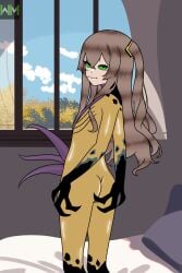 bed bedroom ben_10 ben_10_alien_force ben_10_ultimate_alien bonding completely_nude completely_nude_female crossover dnalien eyes_covered flat_chest girls'_frontline hands_on_ass long_hair looking_at_viewer looking_up side_ponytail slime_on_head small_ass smirk tentacle transformation transformation_sequence ump45_(girls'_frontline) walter_montana xenocite yellow_body