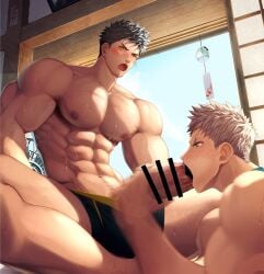 2boys abs amber_eyes bara bara_tiddies bara_tits beard_stubble beefy biceps big_areola big_breasts big_pecs big_penis black_hair blonde_hair blowjob blurry blush boxer_briefs censor_bar censored censored_penis collarbone crossed_legs duo erection fan fellatio gay green_eyes handjob happy_trail hi_res holding_penis huge_cock hunk indoors japanese_house jerking jerkingoff_another long_penis male male/male male_breasts male_only manly mature_male meisho_hanten muscles muscular muscular_arms muscular_legs muscular_male muscular_thighs navel open_mouth oppai oral oral_penetration oral_sex original original_character pecs penis_bigger_than_head penis_out pubic_hair sex short_hair sitting six_pack sliding_doors summer sweat sweatdrop sweating sweaty thick_arms thick_penis thick_thighs topless tough_guy underwear_only veiny_arms veiny_breasts veiny_muscles veiny_penis very_high_resolution wide_shoulders wind_chime yaoi