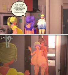 3d 3d_(artwork) 3d_render big_breasts big_nipples big_thighs comic comic_page comic_panel comic_strip dialog dialogue funny joke koikatsu meme milf mother soggyfrog twins walk-in walked_in_on