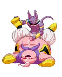 2boys anal anal_sex anthro beerus boner clothed clothing cum cum_in_ass cum_inside cum_on_face cum_on_self dragon_ball dragon_ball_super dragon_ball_z duo ear_piercing erection fat_buu feline gay glacierk humanoid_penis lying majin_buu male male_only mammal masturbation muscular on_back open_mouth penetration penis piercing sex simple_background smile sphynx_(cat) uncut yaoi