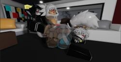 anal anal_sex axolotl bell big_ass big_balls big_penis black_hair black_shirt black_sweater black_tail blocky_body blue_penis blue_socks blush cat_ears femboy gay glasses heart_cutout james_(yopimz) kuro_(yopimz) love_train piercing roblox robloxian see-through shy thick_thighs threesome tights train_position transparent transparent_body white_body white_fur white_gloves white_hair white_skin white_socks white_tail wolf_ears yopi_(yopimz) yopimz