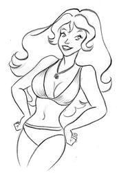 bikini goldie_gold goldie_gold_and_action_jack medium_breasts monochrome pookie pookieart rough_sketch