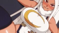 1girls 1other animal_ears animated bare_shoulders blush boku_no_hero_academia bouncing_breasts breasts clothing_aside commentary covered_abs covered_navel crescent_print dark-skinned_female dark_skin deep_skin english_commentary female fur_collar gloves grabbing_another's_breast groping highleg highleg_leotard implied_sex kuroyara large_breasts leotard leotard_aside long_eyelashes long_hair looking_at_viewer mirko miruko my_hero_academia parted_bangs parted_lips pov pov_hands purple_thighhighs rabbit_ears rabbit_girl red_eyes rumi_usagiyama skindentation sleeveless_turtleneck_leotard smile spread_legs tagme taut_leotard thick_thighs thighhighs thighs toned toned_female unfinished very_long_hair video white_gloves white_hair white_leotard