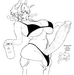 1futa annoyed artist_request balls ballsack beer_can big_penis bikini_top breasts clothed clothing dialogue english_text erection futa_focus futanari horns huge_cock humanoid humanoid_penis hyper_penis intersex line_art masturbation monochrome mostly_nude musk panting penis solo_focus source_request sweaty text thong uncensored veiny_penis