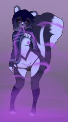 2025 absurd_res anthro aphrodisiac aphrodisiac_breath aphrodisiac_gas artist_name ass big_butt black_clothing black_panties black_sclera black_underwear blush body_blush bottomwear breasts clothed clothing clothing_lift digital_media_(artwork) dipstick_tail exhaling_smoke eyeshadow female female/female freckles front_view fur genitals grin hair hi_res looking_at_viewer makeup mammal markings mephitid nipples panties pattern_clothing pattern_sweater pattern_topwear pink_eyes pink_smoke pulled_down_panties purple_body purple_smoke riverroo skunk slightly_chubby slightly_chubby_female smile smoke smoke_from_mouth solo standing striped_clothing striped_sweater striped_topwear stripes sweater sweater_lift tail tail_markings text topwear underwear violet_(riverroo) vulva vulva_blush wide_hipped_female wide_hips