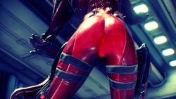 3d amonsrule anus ass bodysuit captura female mirage_(warframe) ninja pussy red_suit shiny tight warframe