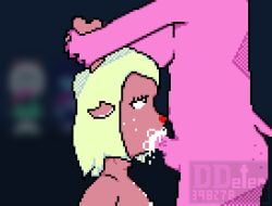anthro blowjob caught caught_in_the_act cum cum_in_mouth cum_on_breasts ddeter398278 deepthroat deltarune dripping dripping_cum futa_on_female futa_sans_pussy futadom futanari grabbing grabbing_horns intersex kris_(deltarune) monster_girl noelle_holiday ralsei susie_(deltarune) throat_bulge throat_fuck