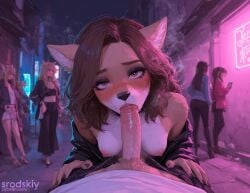 1girls ai_generated blowjob blowjob_pov female female_focus furry half_naked hentai makeup mature_female multiple_girls nipples original_character outdoors pov pov_eye_contact prostitute prostitution sexy slutty_clothes slutty_face slutty_pose srodskiy tagme vulgar