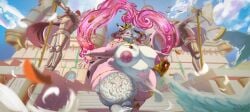 anthro ass belly belly_tattoo big_belly big_butt bodily_fluids breast_milking breasts canid canine canis castle clothing crown dragon female headgear hi_res jewelry knight lactating legwear magic magic_user mammal mythological_creature mythological_scalie mythology overweight overweight_anthro overweight_female ruby_panda_(artist) scalie sera_reesey solo stockings tattoo thick_thighs warrior wide_hips wolf