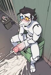 ai_generated balls bara big_balls big_penis black_hair cum deltarune doll ejaculation gay goatee heterochromia male male_only masturbation muscular muscular_male penis puppet sideburns spamton_g_spamton undertale_(series) yaoi