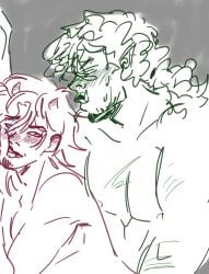 against_wall blush dnd dominant dominant_male dungeons_&_dragons dungeons_and_dragons facial_hair gay half-orc hidden_sex horns male male/male milo_bolosan_(oc) naked naked_male nazgrel_torin_(oc) nude nude_male orc orc_male original original_character original_characters pleasured_face scars size_difference sketch smile tiefling tiefling_boy tusks