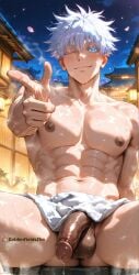 1boy ai_generated big_penis gay goldenfieldszho huge_cock jujutsu_kaisen male male_focus male_only muscular muscular_male penis pubic_hair satoru_gojo yaoi