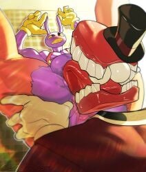 anthro caine_(the_amazing_digital_circus) egg_concept gay glitch_productions jax_(the_amazing_digital_circus) male male_only purple_skin rabbit rimjob rimming the_amazing_digital_circus