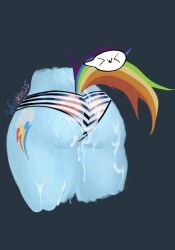 anthro ass bodily_fluids bottomwear clothed clothing cum cum_on_butt cum_on_panties equid equine female friendship_is_magic genital_fluids hasbro hi_res horse mammal my_little_pony mythological_creature mythological_equine mythology panties pattern_bottomwear pattern_clothing pattern_panties pattern_underwear pegasus pony rainbow_dash_(mlp) striped_bottomwear striped_clothing striped_panties striped_underwear stripes underwear waffelkins wings